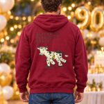 Burgundy hoodie with vintage cow graphic